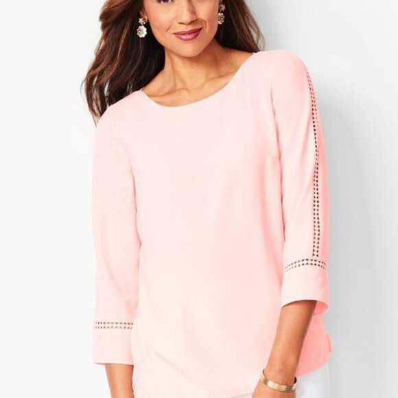 Talbots Tops - Talbots Lace Feminine Cottage Core Cut Out Sleeve Pink Crepe Popover Size XL
